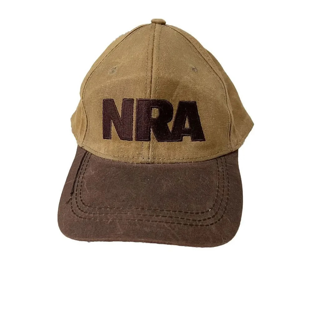 NRA National Rifle Association Hat Cap Brown Coated Canvas Strapback Adjustable